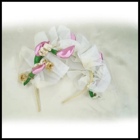 VTG 40s Floral Headbands Rosebud Headpieces Retro Bridesmaid 1940s Lot of 2 - Picture 3 of 14
